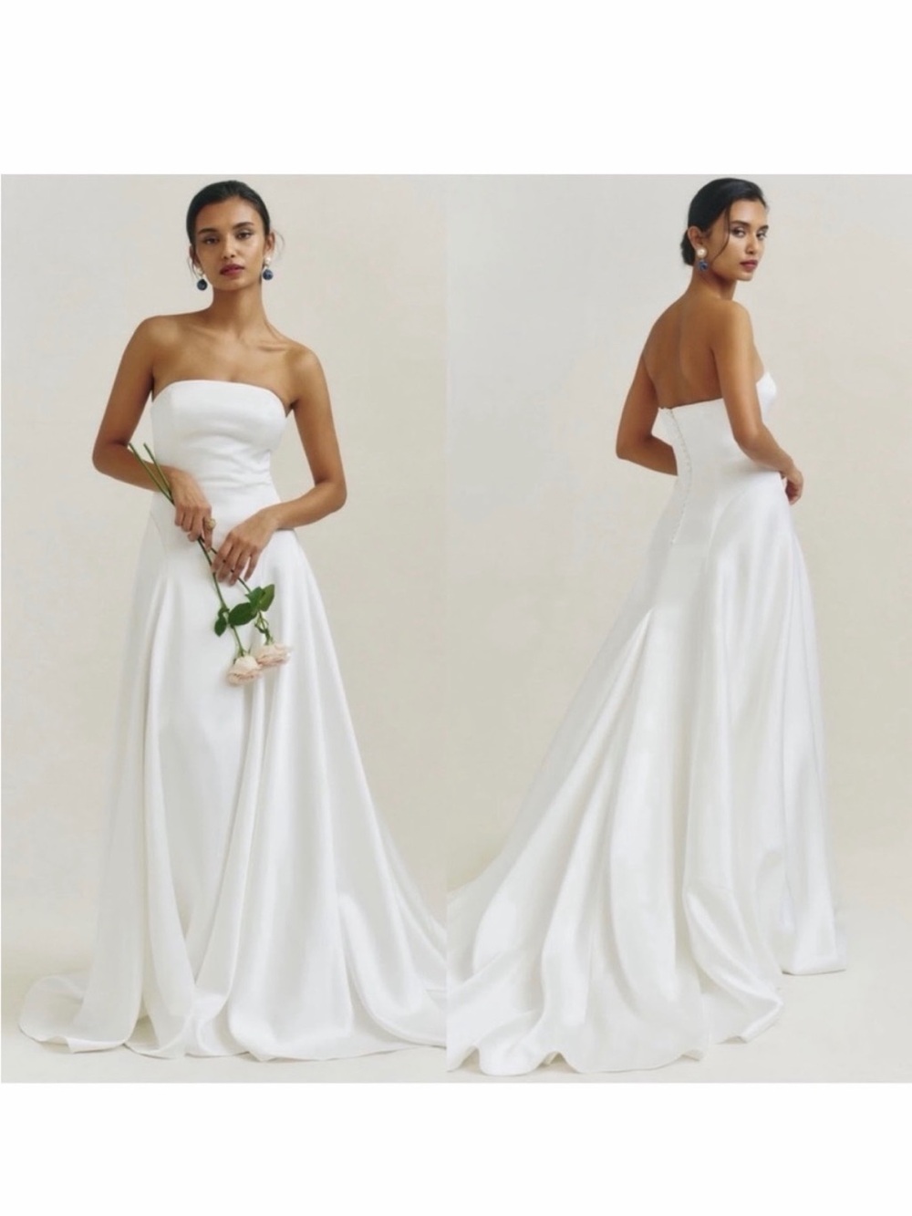 Strapless White Satin A-Line Dress
